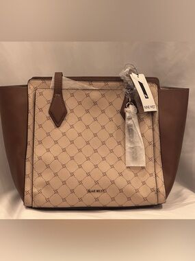 NWT Nine West Monogram Tote Bag Beige Brown Large Shoulder Bag